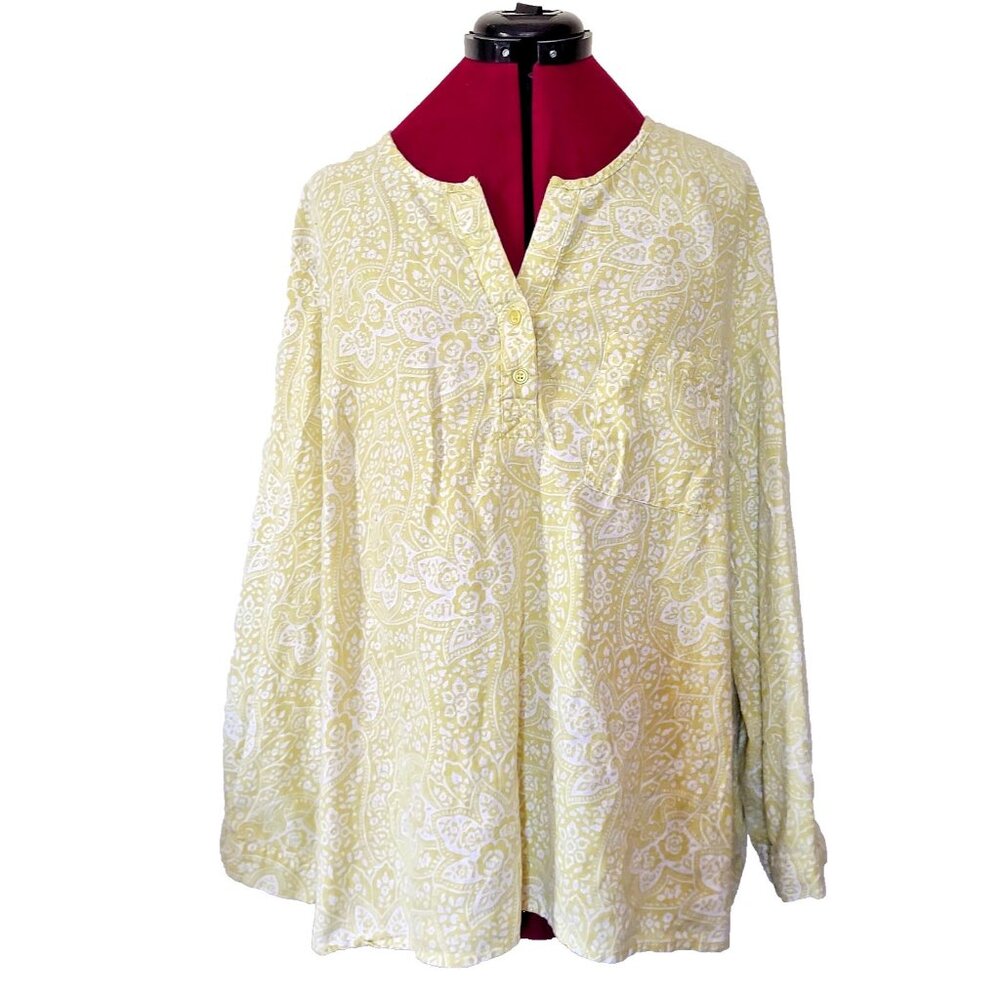 Carole Little Women's 2X Blouse Paisley Linen Blend Tunic Pocket Plus Size